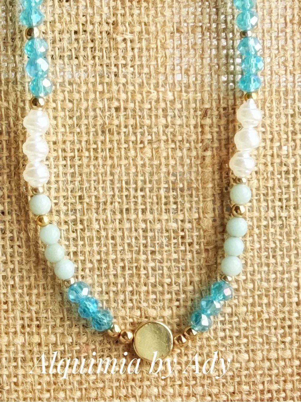 Baroque pearl Light Blue aquamarine and Gold Beaded Women's Necklace - Picture 5 of 5